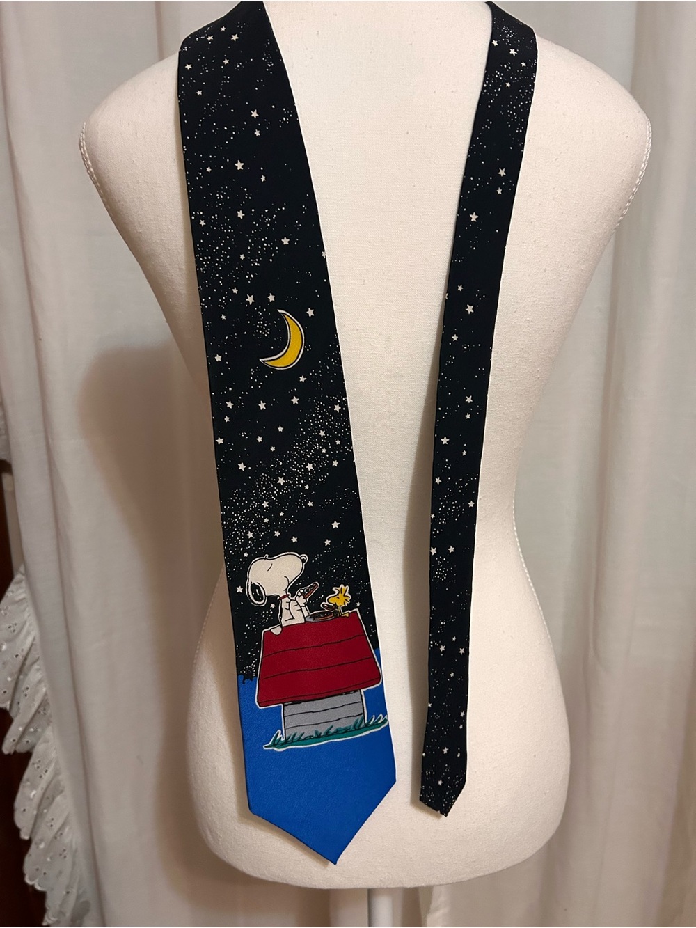 Peanuts Snoopy & Woodstock Night Sky Tie in Black, Blue, Red, Holiday Festive
